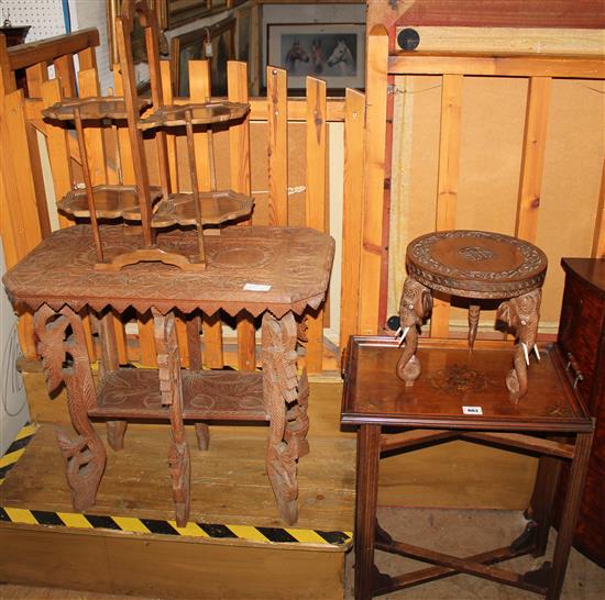 Carved circular Burmese table, tray and other items(-)